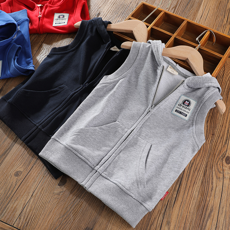 Children's Vest, Boys' Vest, Hooded Autumn Pure Cotton Knitted Vest, Outerwear Zipper Shirt, Cool and Stylish for Boys