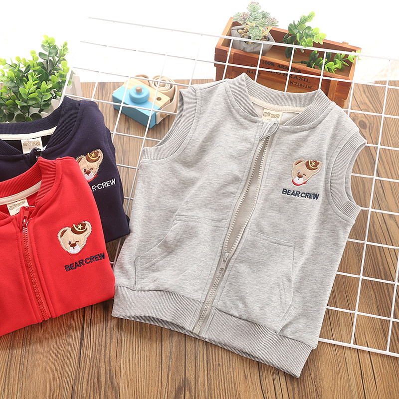 Children's vest waistcoat in spring clothing male and female children's knitted pure cotton embroidered waistcoat outside wearing thin foreign pine shoulder tide