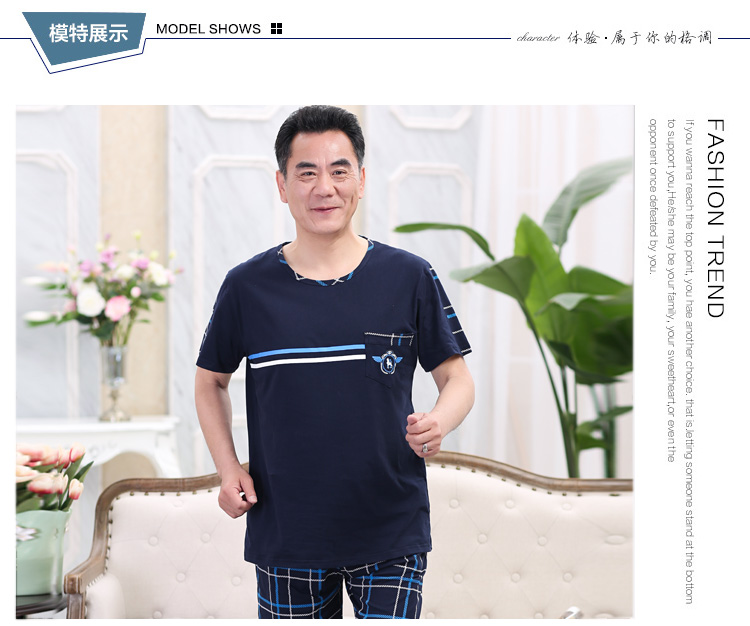 Mùa hè của Nam Giới Trung Niên của Nam Giới Đồ Ngủ Ngắn Tay Áo Quần Short Cotton Daddy Đồ Ngủ của Cha Nhà Mặc Người Già bộ quần áo ngủ cho nam giới