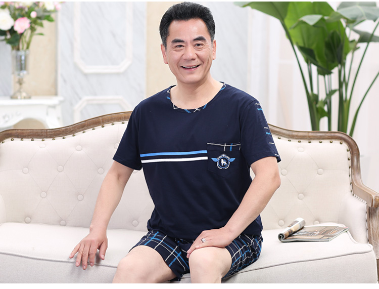 Mùa hè của Nam Giới Trung Niên của Nam Giới Đồ Ngủ Ngắn Tay Áo Quần Short Cotton Daddy Đồ Ngủ của Cha Nhà Mặc Người Già bộ quần áo ngủ cho nam giới