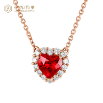 Stone Jiu Wanli Natural Heart-free Ruby Pendant 18K rose gold Diamond inlaid clavicle chain custom female