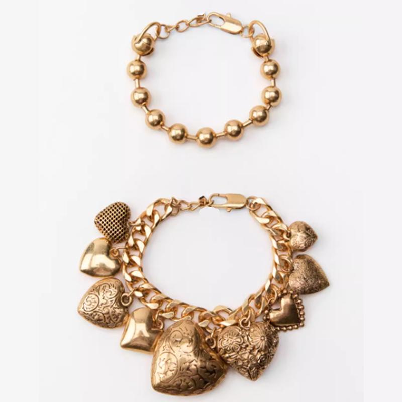 Free Shipping for Orders over 39, Z Retro Palace-Style Heart-Shaped Metal Stackable Bracelets, Heart Bracelets, Set of 2, Stage Performance Accessories