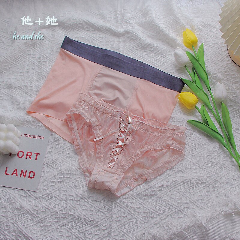 2 Couples Pants Sexy Summer Ice Silk Couple With No Marks in Waist Lace Triangle Pants Cotton Crotch Men's Flat Corner Pants