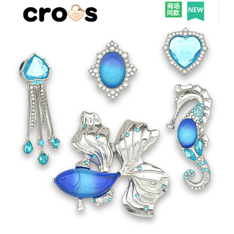 New Crocs Shoe Accessories, Crocs Shoe Charms, Compatible with Crocs Accessories, Silver Aquamarine Ocean Five-Piece Set New Crocs Shoe Accessories, Crocs Shoe Charms, Compatible with Crocs Accessories, Silver Aquamarine Ocean Five-Piece Set