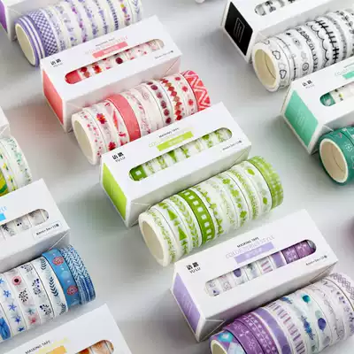 Hand book basic color and paper set tape Hand book DIY stickers 8*3*10 Rolled into 12 fine decorative dividing line Diary stickers Multi-style creative retro tearable seamless album