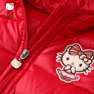 HelloKitty官方童装女童轻薄冬保暖长款连帽羽绒外套白鸭绒