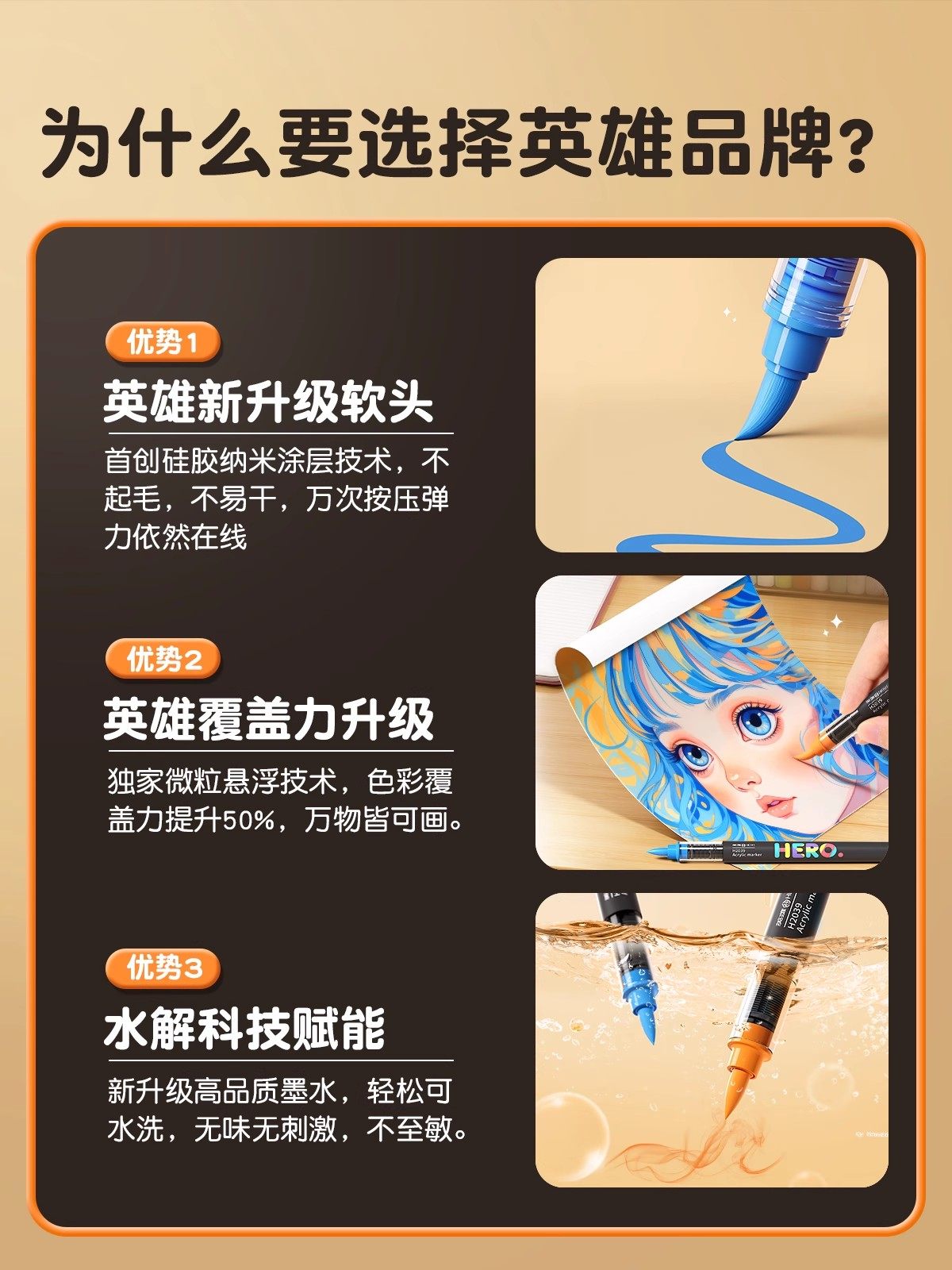 Hero Little Black Box Direct Liquid Acrylic Marker Soft Tip Watercolor Pen 60 Colors Art Pen for Elementary School Students 24 Colors Paint Pen Kindergarten Painting Pen Children's Non-Toxic Washable 48 Colors Paint Pen