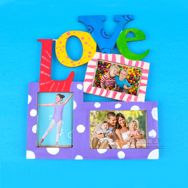 The gift of Hippo Mother's Day Love photo frame white blank wooden kindergarten children's handmade diy material to send Mom