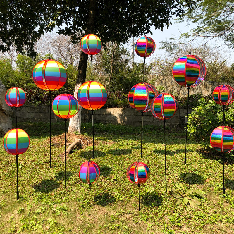 Hibao Bright Sheet Rainbow Ball Wind Transfer Round Ball Windmill Building Pan Park Attractions Kindergarten Outdoor Decoration Children's Toys