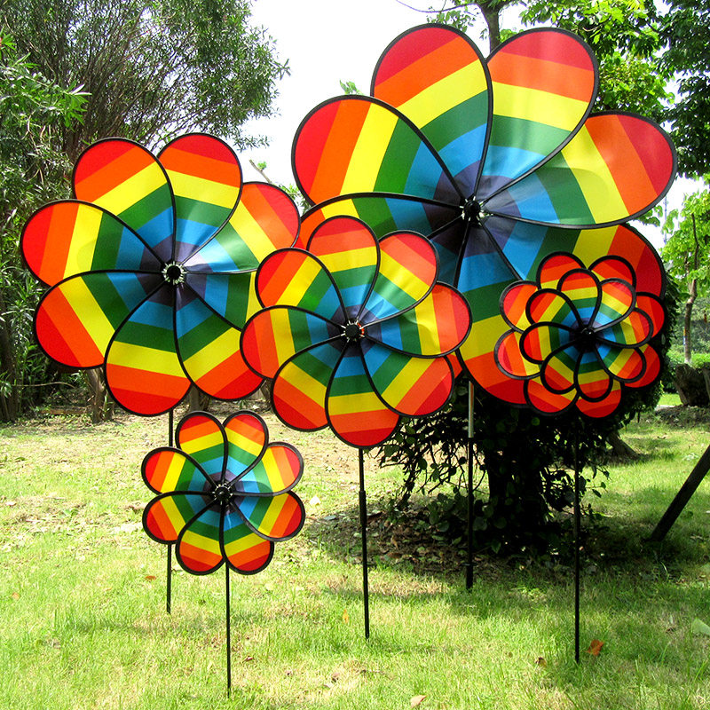 Hibao Eight Leaves Rainbow Cloth Windmill Transfer Hollow Flower Building Pan Out Wind Scenic Area Stage Decoration Props Kindergarten Games