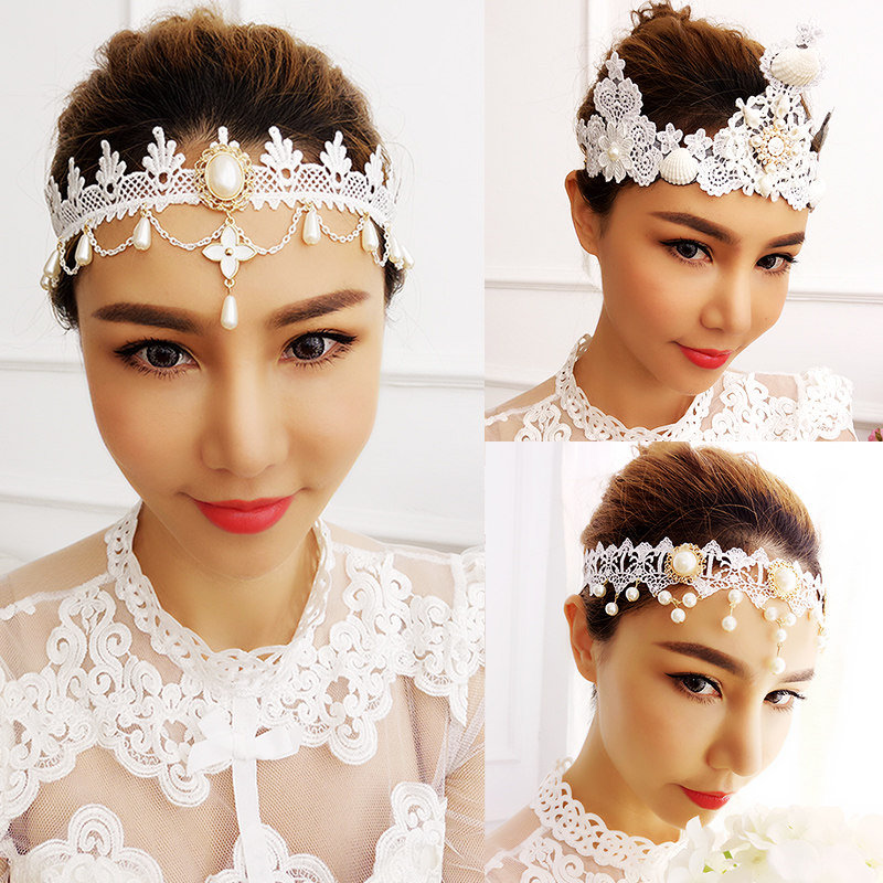 Hippawan Holy Hair With Head Accessories Bridal Wedding Dress Photography Seaside Holiday Writing True Accessories Pearl Lace Ladies Dress Up