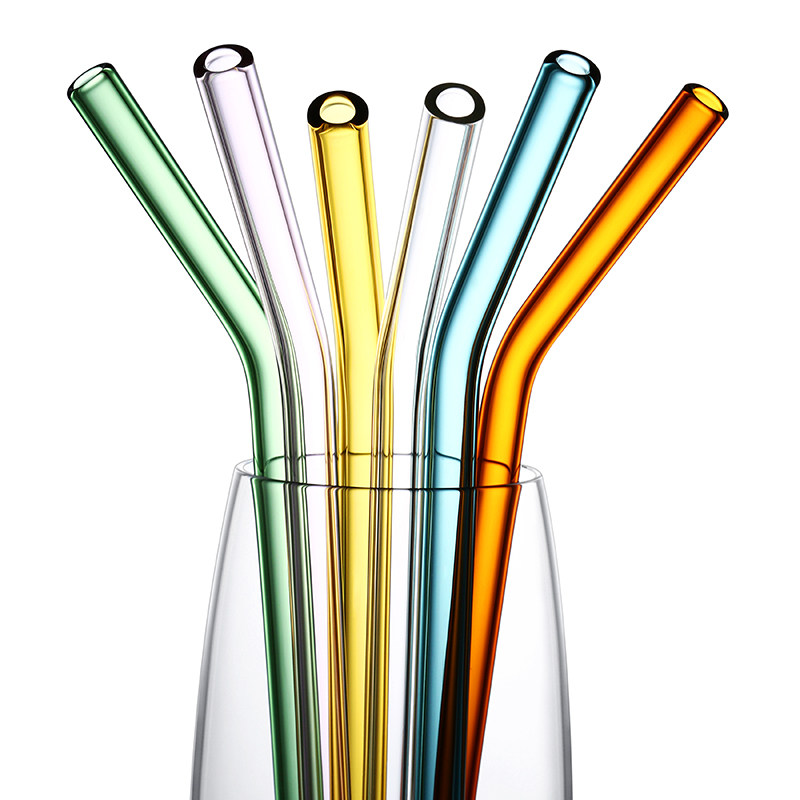 Hua Chi Art Heat Resistant Hard Glass Straw Anti-Mouth Red Bend Straw Transparent Juice Drinking Tube Pearl Milk Tea Coarse Straw