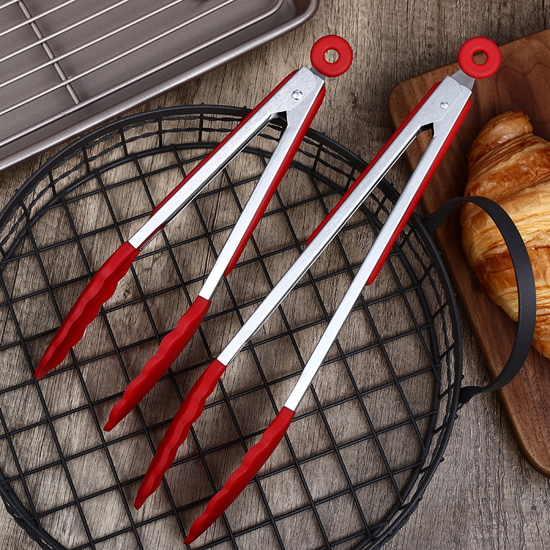 Huazhi art silicone food clip anti-scalding high temperature food stainless steel extended barbecue fried steak clip food barbecue clip