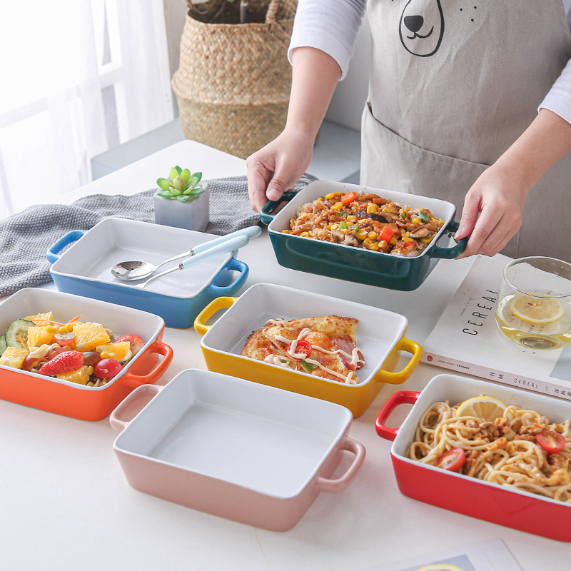 Baking tray ceramic cheese baked rice baking tray oven with baking bowl plate creative net red plate dish dish home baked rice bowl