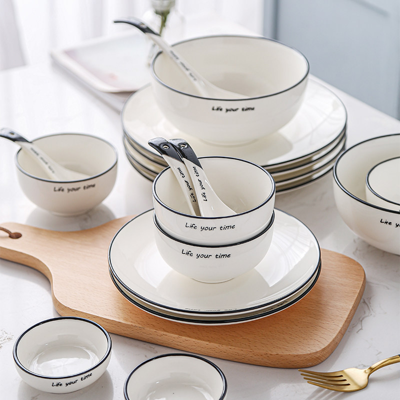 Nordic Black Wire Ceramic Mesh Red Cutlery Dish Suit Bowls Creative Personality Home Eating Bowls Soup Bowl Rice Bowls