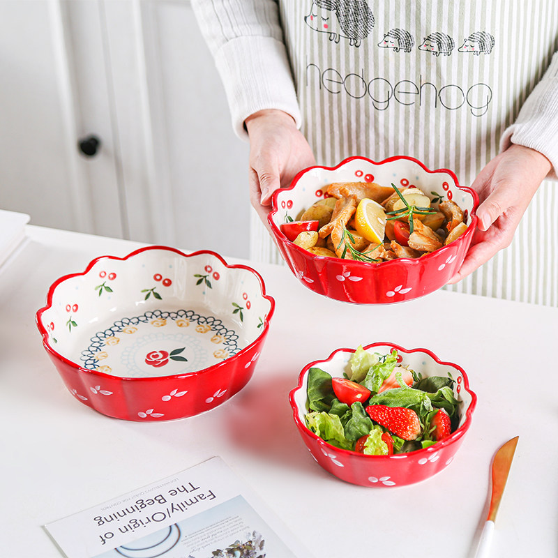 Ceramic Cherry Bowl Creative Cute Fruit Salad Bowl cereal Red cutlery Home Fruit Bowl Breakfast Cereal Bowl