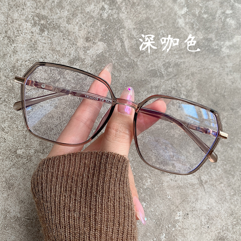 Large frame polygonal myopia glasses women's Korean version trendy can be equipped with degree plain face round face slimming net red men's frame
