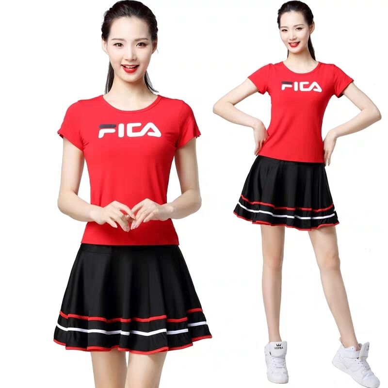 2019 Quảng trường New Khiêu vũ Trang phục thể thao Set Set Cô gái Yang Liping Summer Dress ngắn tay áo váy