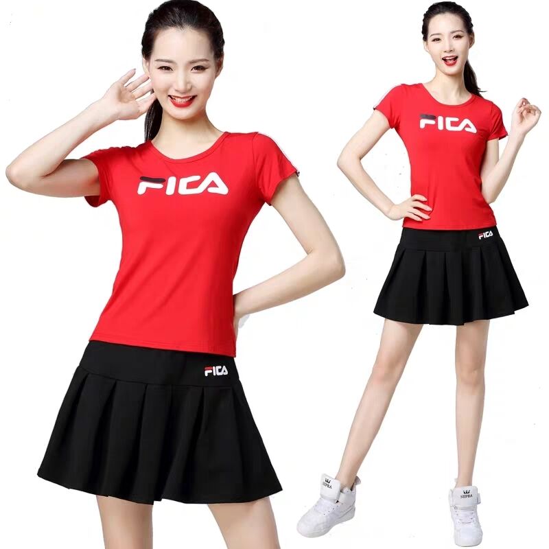 2019 Quảng trường New Khiêu vũ Trang phục thể thao Set Set Cô gái Yang Liping Summer Dress ngắn tay áo váy