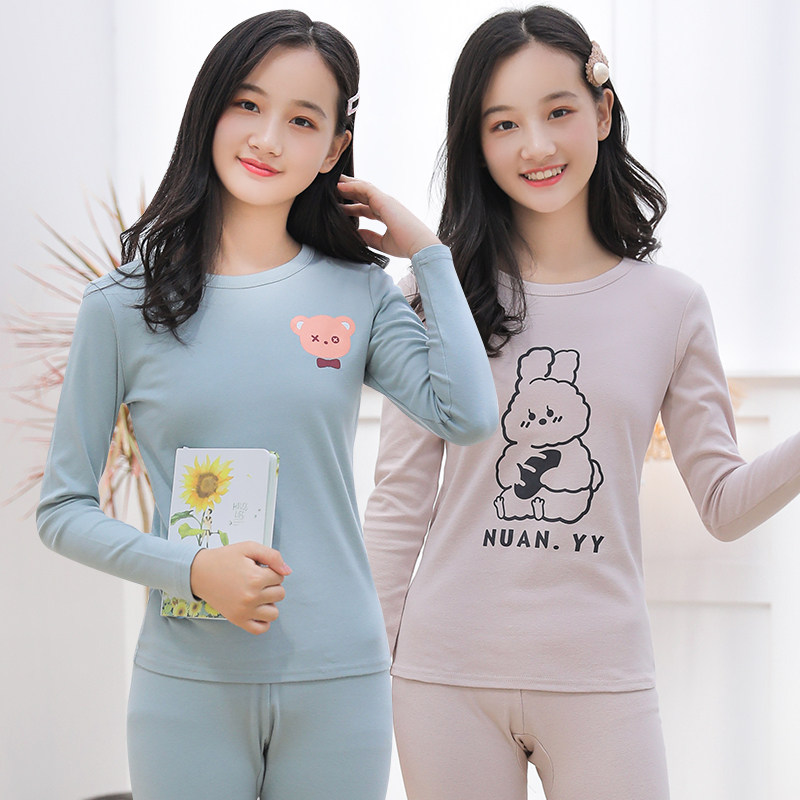 Autumn clothes and long johns for women, pure cotton suits, students, older children, cotton sweaters, junior high school and high school girls, pure cotton thermal underwear, thin section