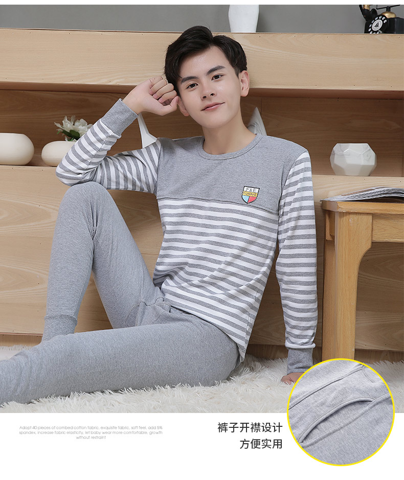 Teen Qiuyi Qiuku Suit Nam Cotton Học sinh trung học Cotton Áo len Cotton Đồ lót ấm thời trang đồ bộ