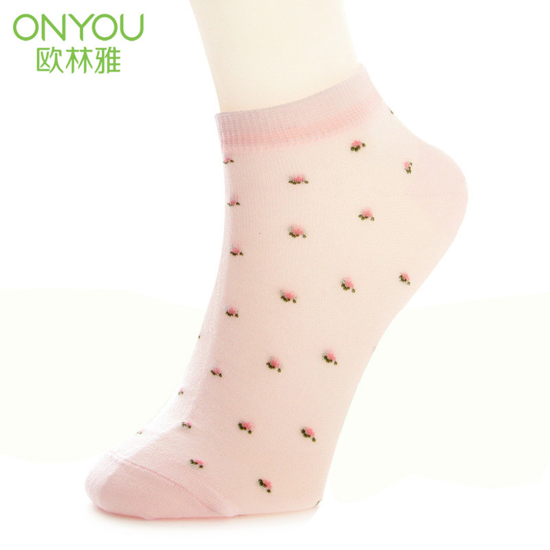 Olinya Bamboo Fiber Women's Spring and Summer Thin Invisible Socks Jacquard Short Tube Women's Sweat-absorbing Socks DWY801