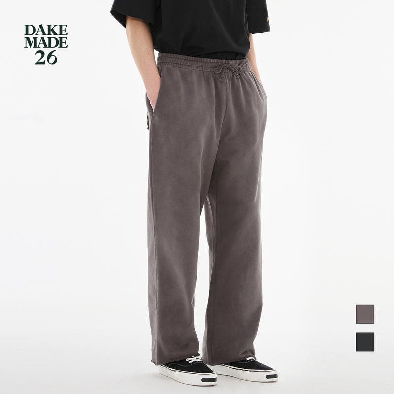Dake Made26 Wax-Dyed Washed Faded Terry Fabric Hand-Embroidered Loose Wide-Leg Straight Sweatpants Long Pants
