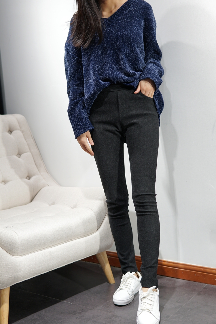 Mùa thu và mùa đông quần len dày cashmere ấm siêu lớn chân đàn hồi quần âu cỡ lớn quần len nữ màu xám đậm quần thể thao nữ đẹp