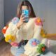 Autumn and winter new three-dimensional flower long-sleeved thick thick needle knitted cardigan lazy wind loose sweater coat women