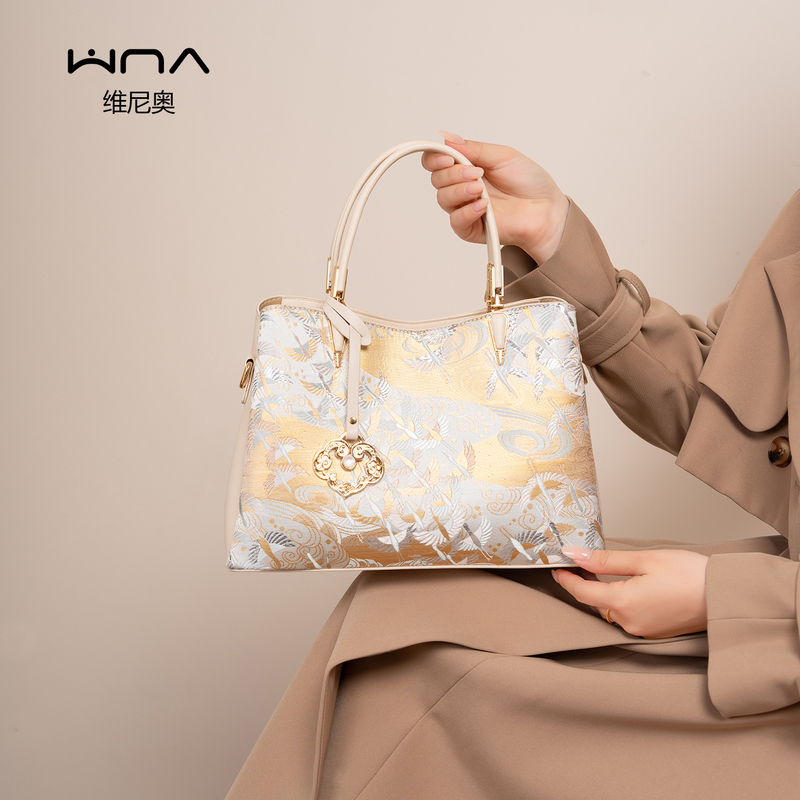 Vino 2026 New Model New Chinese Style Song Brocade Handbag for Women, New National Style Cloud and Crane Pattern Single Shoulder Crossbody Bag with a High-End Feel