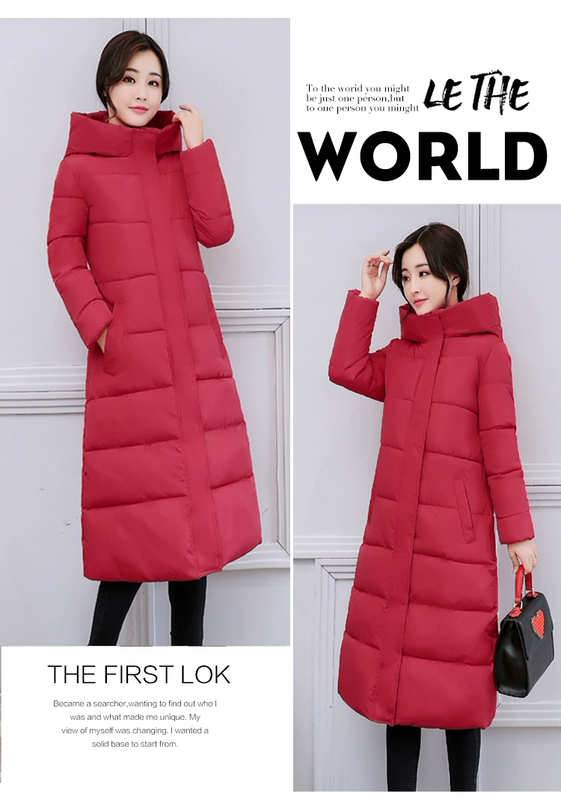 Cotton siêu dài mùa đông mới của Hàn Quốc phiên bản Hàn Quốc tự dày lên xuống đệm bông đầu gối cotton áo khoác cỡ lớn áo khoác