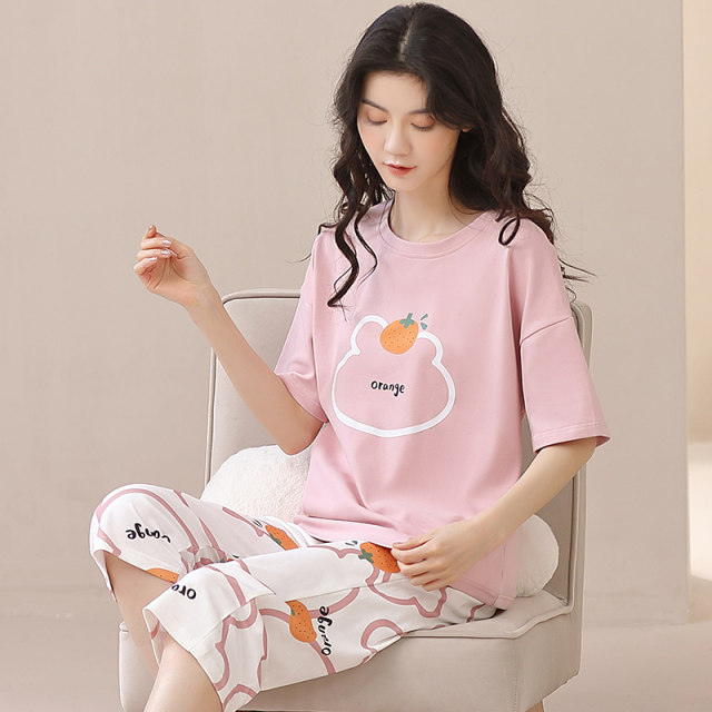 Pajamas female Xia pure cotton short -sleeved cropped pants Spring 2023 new models can be wearing all cotton home clothes spring and summer suits