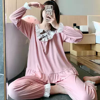 Nursing pajamas spring and autumn pit strip pure cotton postpartum nursing home clothes Large size loose casual nursing month suit suit