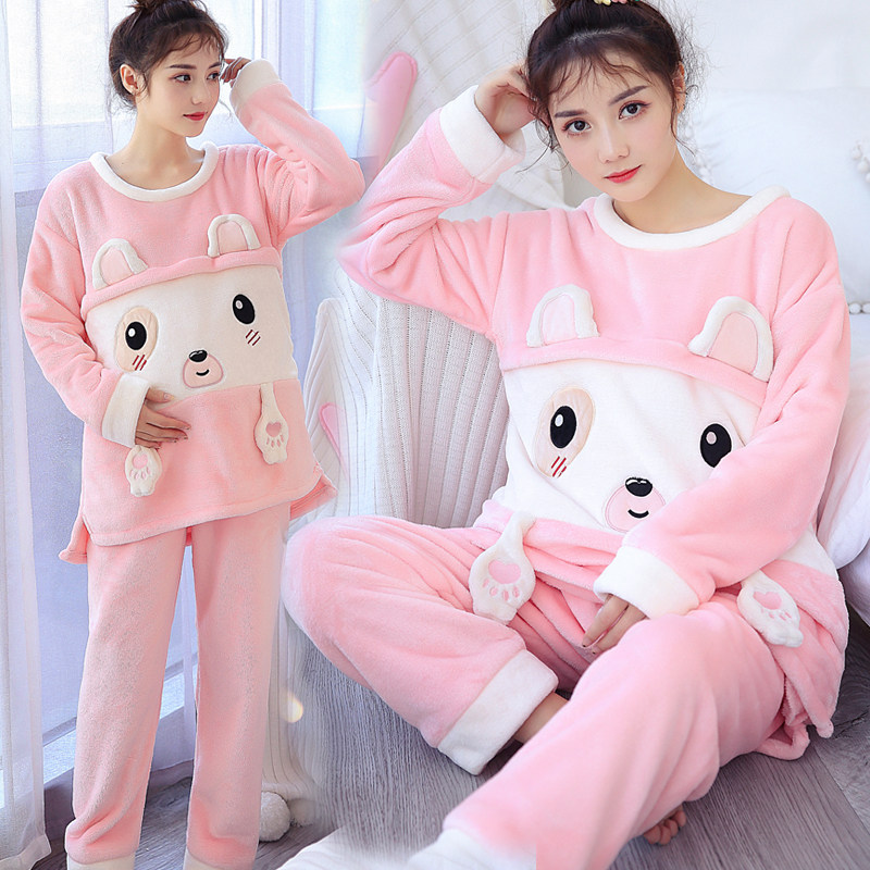 Breastfeeding month Pregnant Woman Postnatal Breast Milk Warm Thickened Coral Suede Home Suit Flannel Velvet Breastfeeding Pyjamas