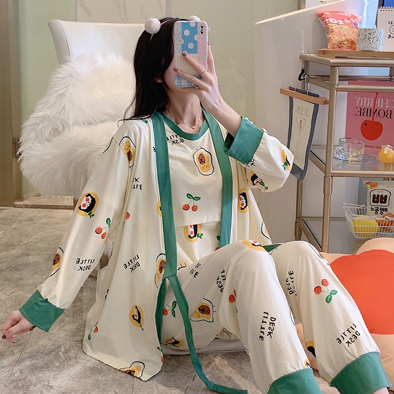 Pregnant Woman Sleepwear Woman Spring Summer Thin Paragraph Pregnant Maternal Breastfeeding Postnatal Laces Clotheson three sets of lunar subsuit