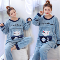 Autumn and winter pregnant women monthly clothes thickened coral velvet postpartum nursing feeding pajamas velvet warm flannel home clothes