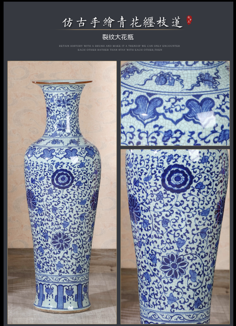 Jingdezhen ceramics hand - made large blue and white porcelain vase Chinese style household furnishing articles oversized jewelry TV ark