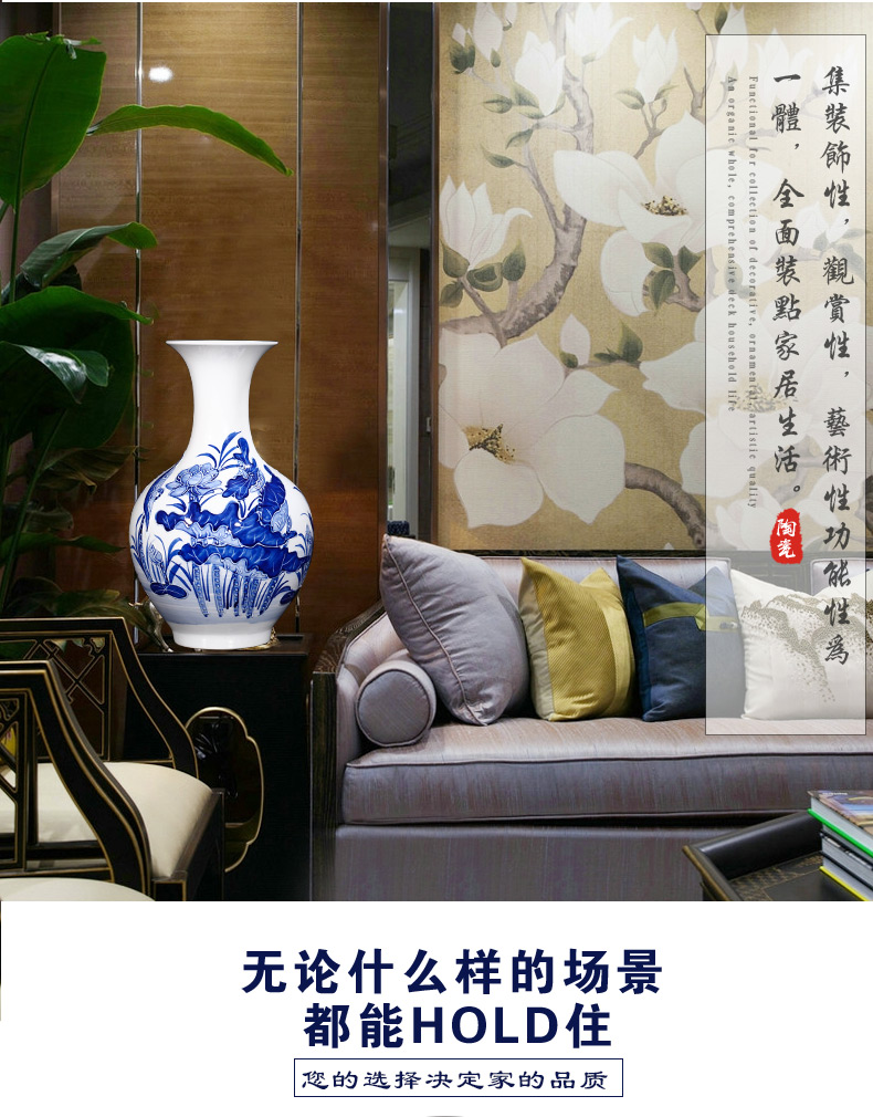 Jingdezhen ceramics hand - made lotus anaglyph blue and white porcelain vases, flower arrangement sitting room of the new Chinese style household adornment furnishing articles