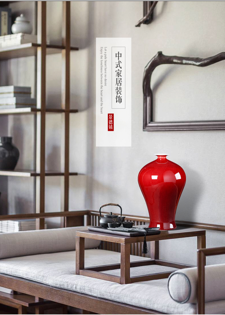 Jingdezhen ceramics ruby red vase flower arranging new Chinese style household furnishing articles, the sitting room porch TV ark, large adornment