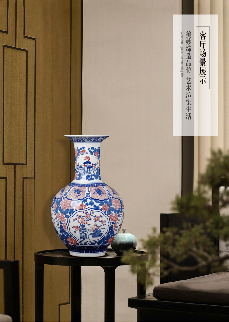 Jingdezhen ceramics blue and white youligong antique vase is placed large sitting room flower arranging home decoration arts and crafts