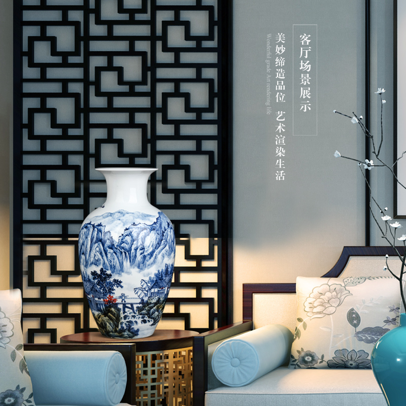 Jingdezhen famous scenery of blue and white porcelain vase hand - made ceramics furnishing articles sitting room flower arranging Chinese style household ornaments