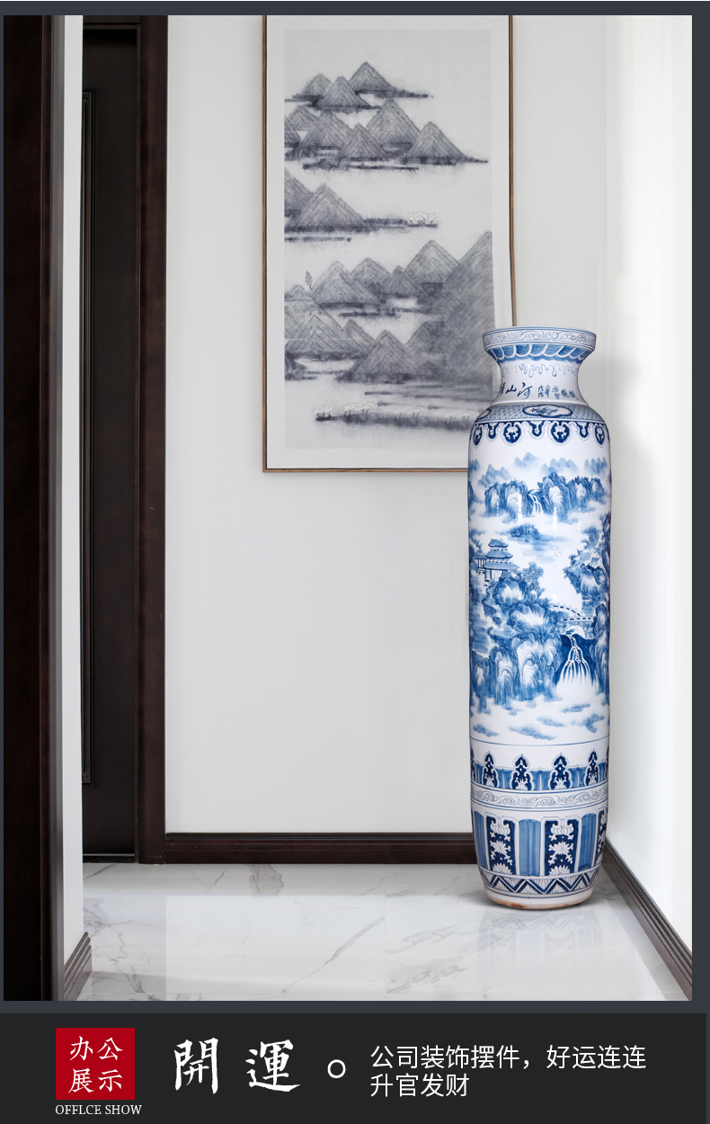 Splendid sunvo landing big vase of blue and white porcelain of jingdezhen ceramics high furnishing articles of Chinese style household decorative arts and crafts