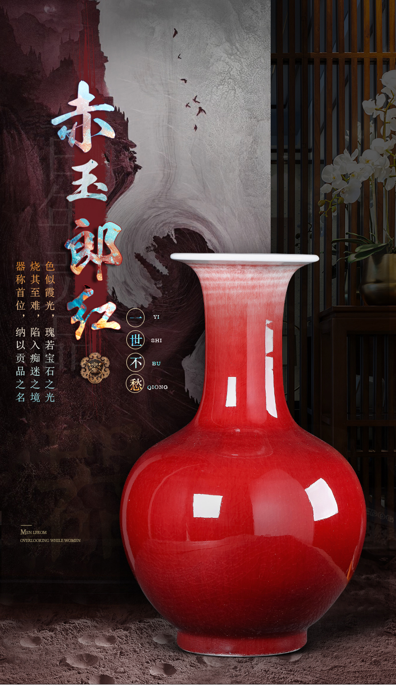 Jingdezhen ceramics ruby red vase flower arranging new Chinese style household furnishing articles, the sitting room porch TV ark, large adornment