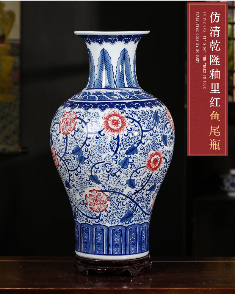 Jingdezhen blue and white ceramics youligong vase furnishing articles sitting room flower arranging the study of Chinese style household decoration