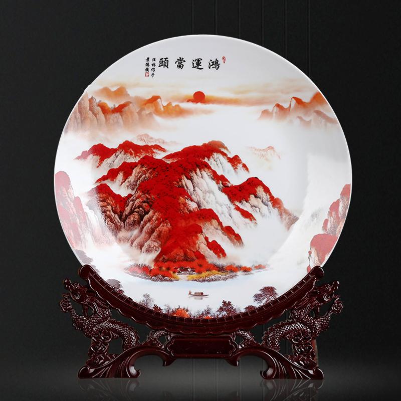 Jingdezhen ceramics luck, hang dish decorative plates of the sitting room of Chinese style household wine porch sat dish furnishing articles