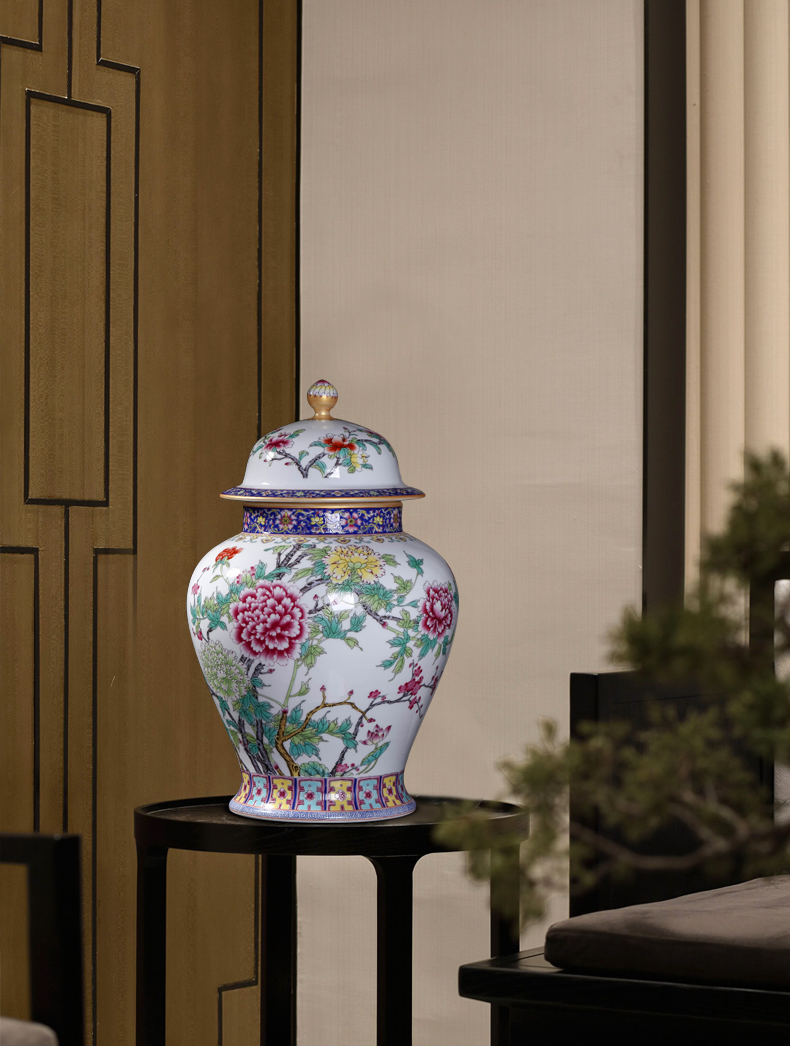 General jingdezhen ceramics powder enamel tank storage tank caddy fixings with cover Chinese style living room home furnishing articles