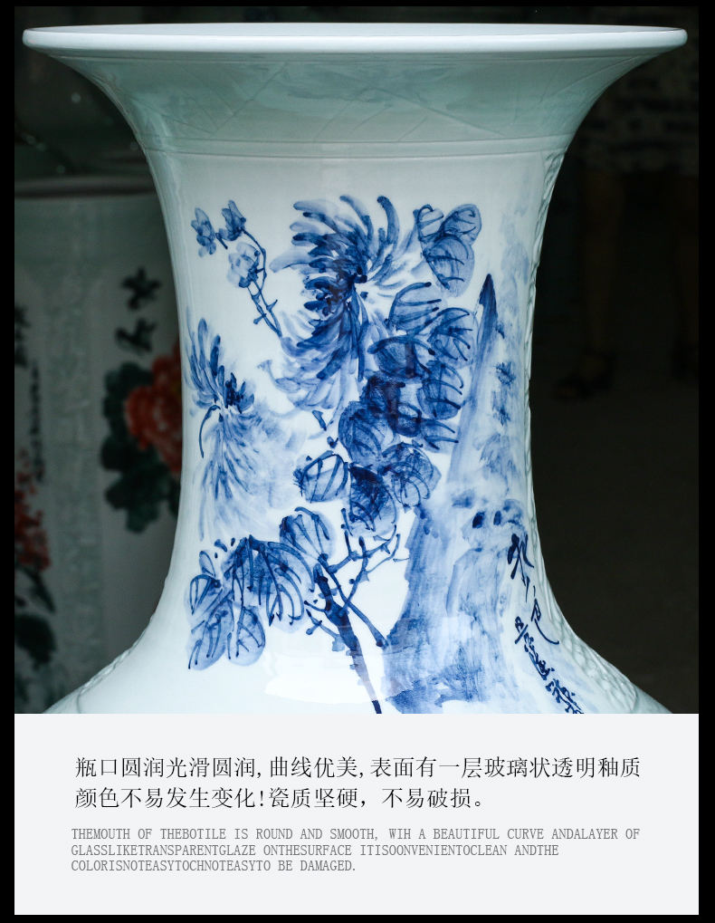 Jingdezhen ceramics hand - made large blue and white porcelain vase sitting room of Chinese style household furnishing articles opening decoration gifts