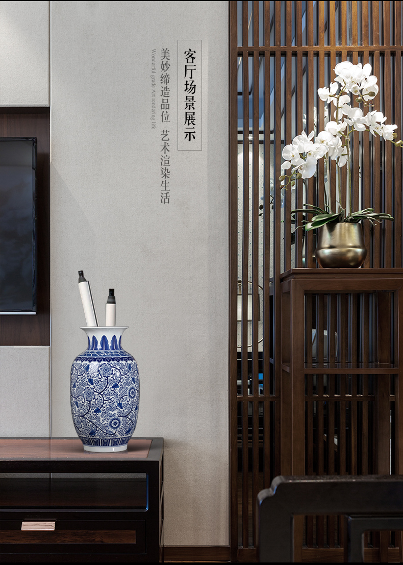 Antique vase of blue and white porcelain of jingdezhen ceramics furnishing articles sitting room be born Chinese style household adornment large arranging flowers