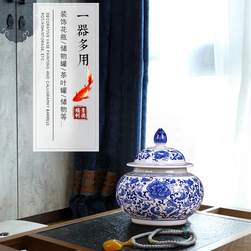 Jingdezhen blue and white porcelain tea pot home with cover puer tea pot 1 catty seal storage tank decorative ceramic furnishing articles