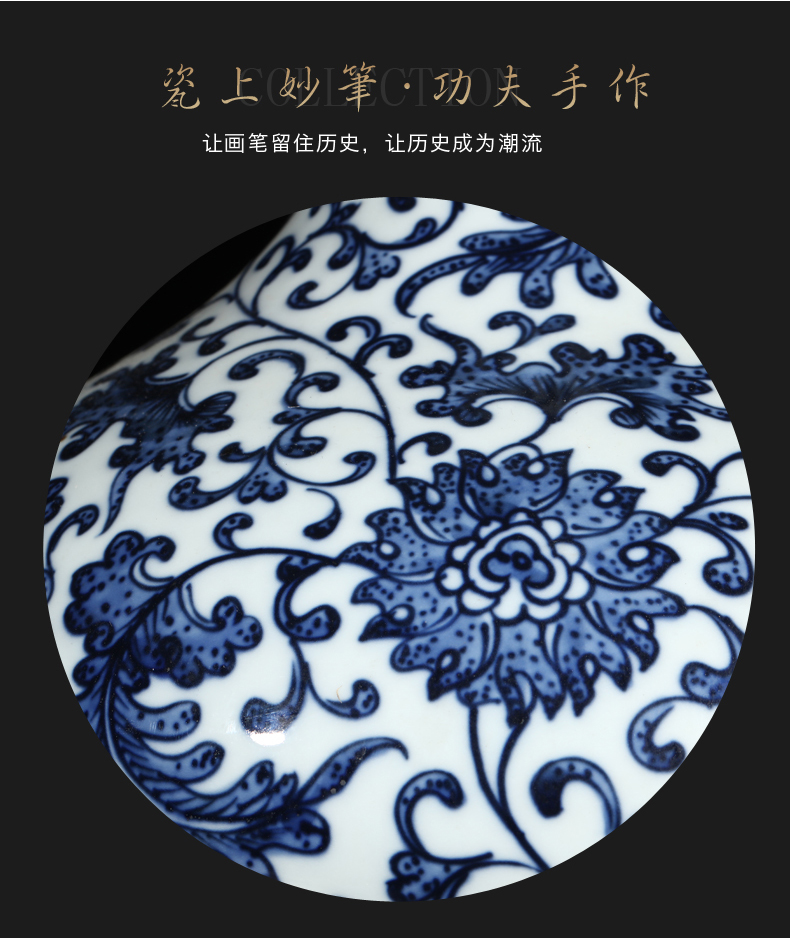 Jingdezhen ceramics hand - made antique blue and white porcelain vases, flower arranging new Chinese style home furnishing articles sitting room